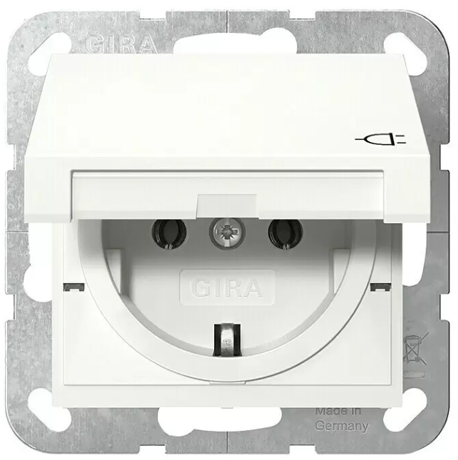 [045403] Gira System 55
Steckdoseneinsatz
(Klappdeckelsteckdose, Reinweiß
glänzend)