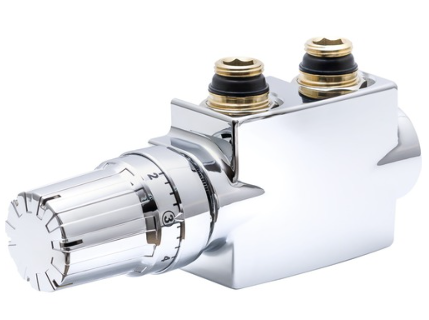 Anschlussset für Badheizkörper Universal 50 mm weiß / Rotheigner Mittenanschlussgarnitur Quattro Variabel (Eck-oder Durchgangsform) voreinstellbar 1/2 Zoll chrom