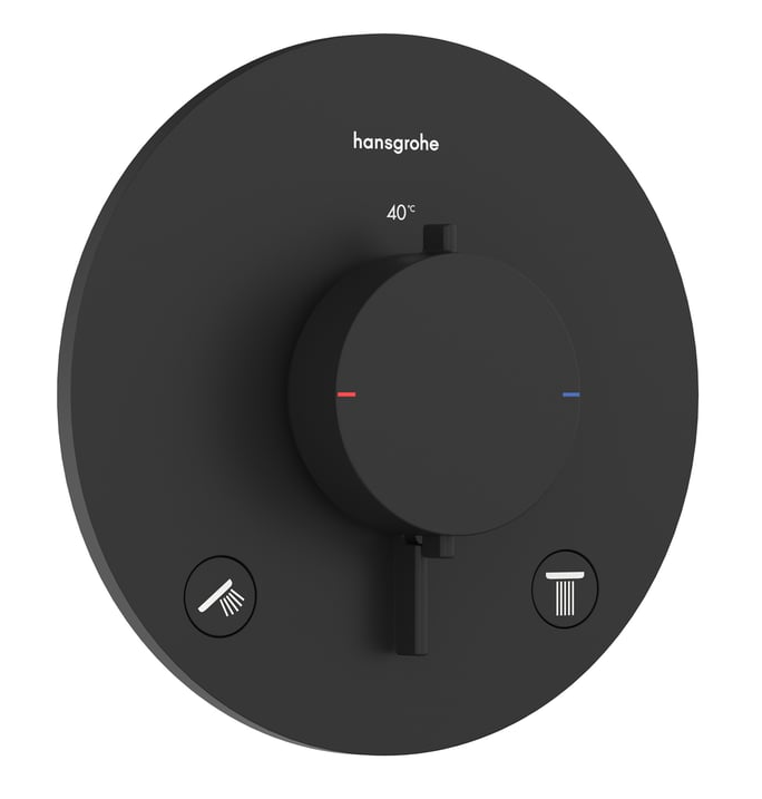 1 Stk hansgrohe Ecostat Comfort S Thermostat, für Wanne & Dusche schwarz matt, Ländervariante: Produkt nach deutschem Standard, Material: Metall, Farbe: schwarz matt, Farbe Griff: schwarz matt, Tiefe: 36, Durchmesser: 155, max. Wasserverbrauch der Armatur bei 3 bar: 25.7, Anzahl Verbraucher: 2 Verbraucher, Griffposition: vorne, Sicherungseinrichtung: Nein, Typ: für Grundkörper Art- Nr 33715670