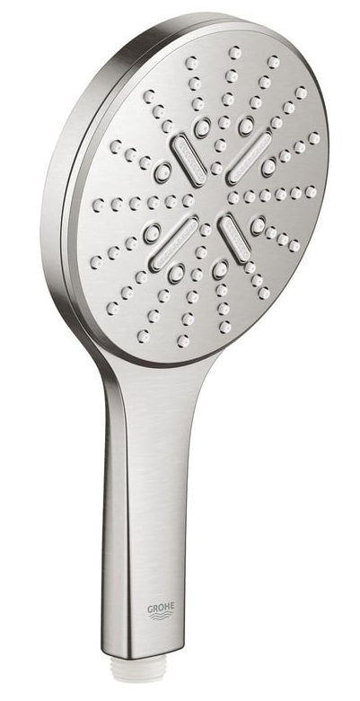 Grohe Rainshower SmartActive Handbrause 3 Strahlarten mit EcoJoy, supersteel, Material: Kunststoff, Farbe: supersteel, Länge: 242, Durchmesser: 130, max. Wasserverbrauch der Handbrause bei 3 bar: 9.5 Art-Nr 26574DC0