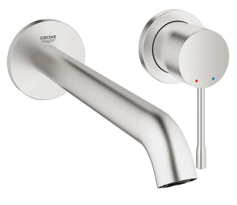 Grohe Essence Waschtischarmatur, Wandmontage mit EcoJoy, supersteel Ausladung 230 mm 19967DC1