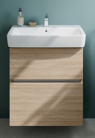 evineo ineo5 evo Unterschrank B: 60 cm, 2 Auszüge, mit Griffmulde, für Geberit Renova Plan Waschtisch, Unterschrank eiche